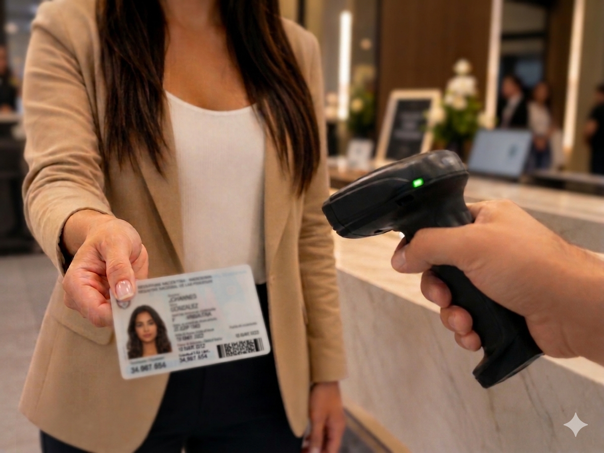 Escaneo del QR del DNI argentino en un desk de acreditación